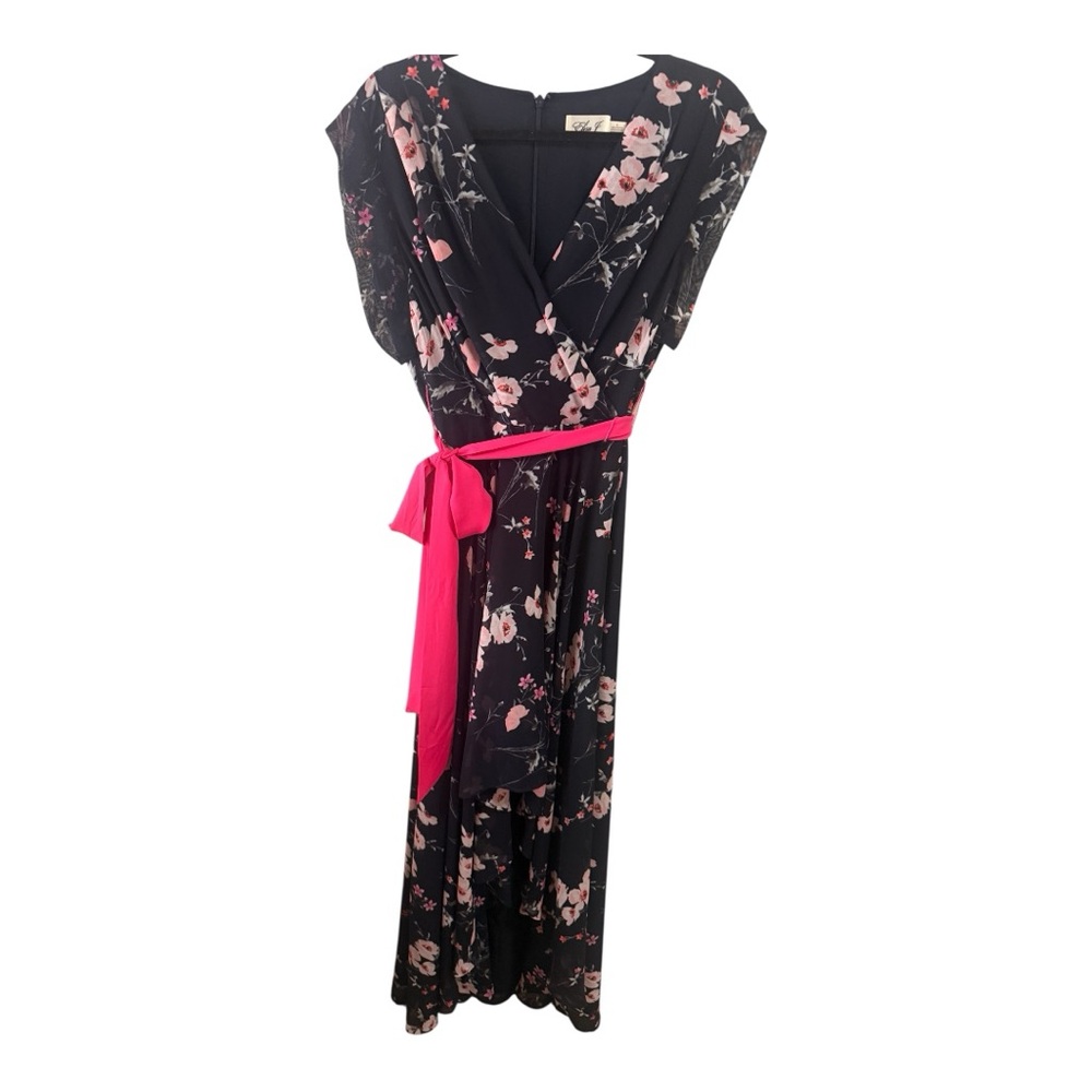 Eliza J Black and Pink Floral High Low Maxi Dress